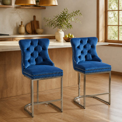 Ensemble de 2 tabourets de bar en velours capitonné Sumdeal
