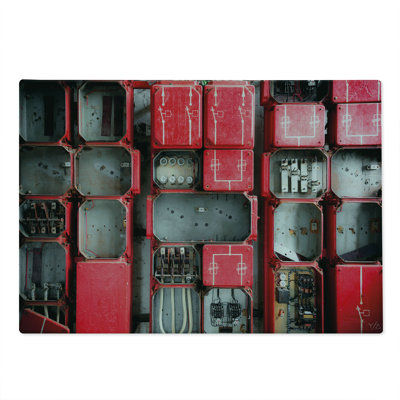Ambesonne Industrial Cutting Board Large Size Fuse Cabinet Red White Grey