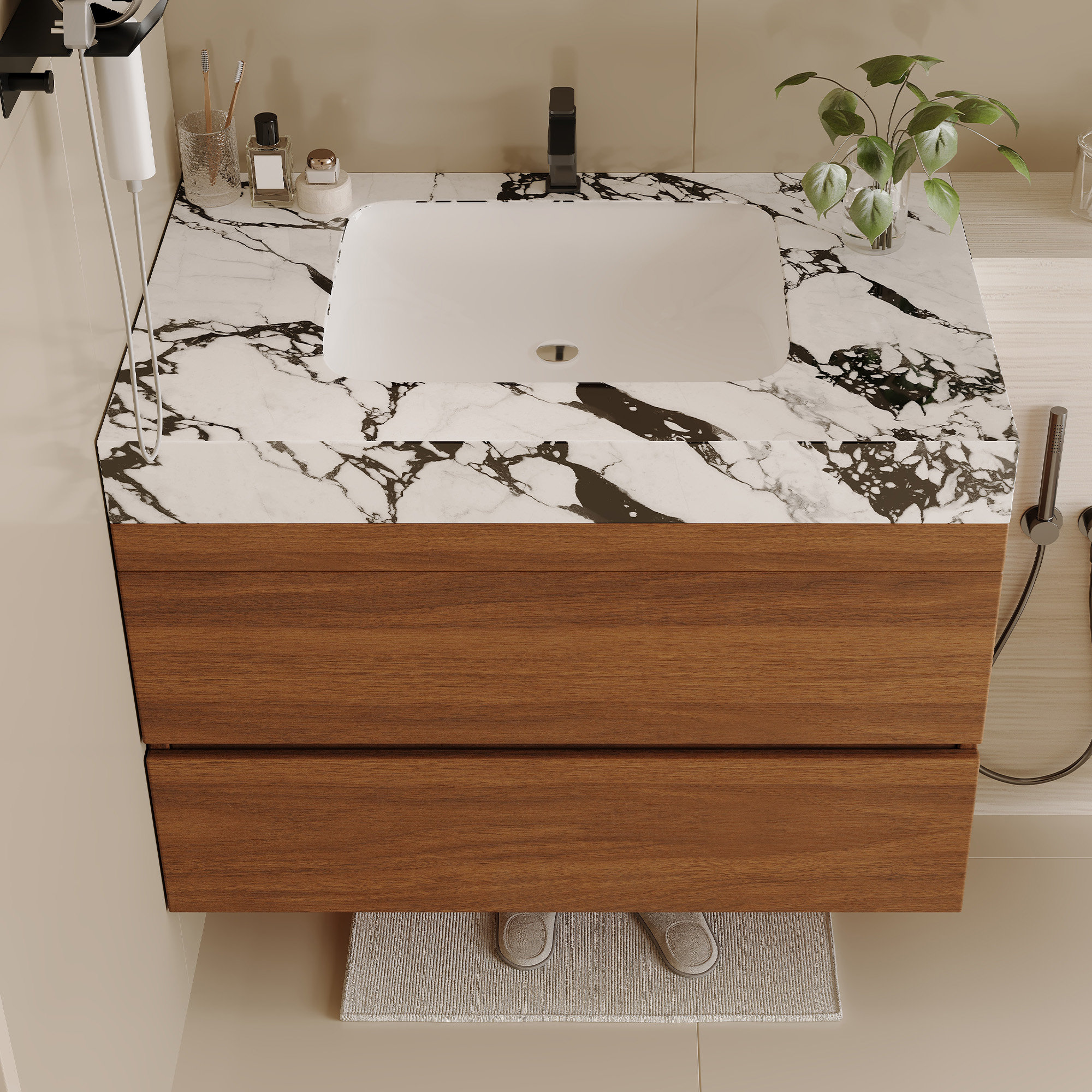 Wrought Studio™ Modern Floating Bathroom Vanity with Faux Marble Top ...