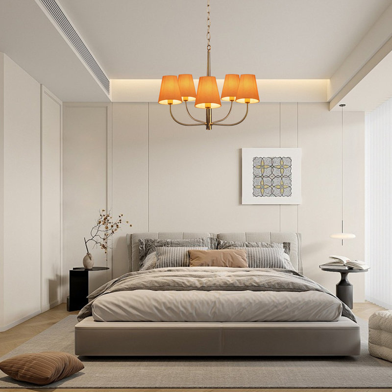Lustre classique / traditionnel à 5 lumières à intensité variable avec abat-jour en tissu