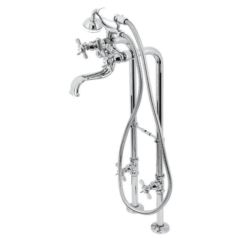 Kingston Brass Essex Three-Handle 2-Hole Freestanding Clawfoot Tub Faucet Package with Supply Line and Stop Valve