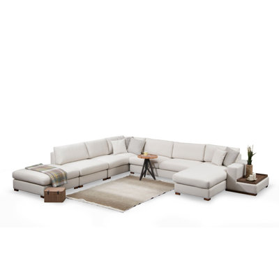 Élégant canapé d'angle avec structure en bois de hêtre, tissu 100% polyester, coussins 14,6 x 14,6 x 33,5 pouces | Dimensions: 147,6 po x 168,5 po x 33,5 po | Pieds en noyer durable, design scandinave moderne, facile à nettoyer