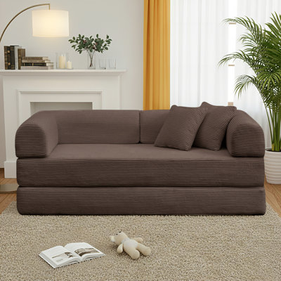 63" Boneless Corduroy Sleeper Sofa Bed, Modular Futon Couch, Compression Foam Sofa with 2 Pillows, No Assembly Required