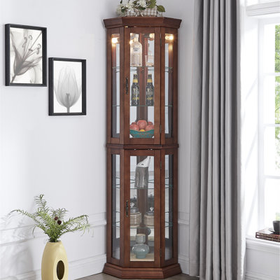 Élégante armoire vitrée à miroir, verre trempé, vitrine d'exposition de souvenirs gracieux avec lumières, dossier, décorations