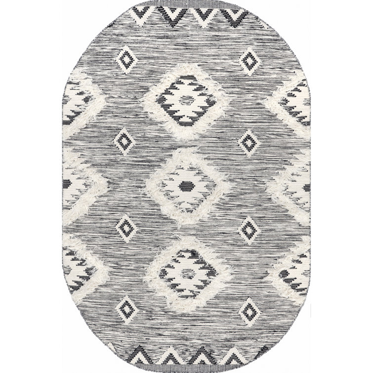 Adi Moroccan Lattice Hand-Knotted Wool Fringed Gray Area Rug