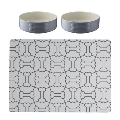Colourmix Set Of 2 Dog Bowls & Placemat