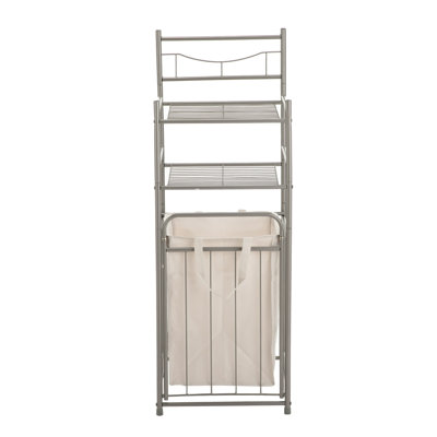 2-shelf Steel Storage Shelf Unit With Hamper, Satin Nickel, Holds Up To 20 Lb Capacity