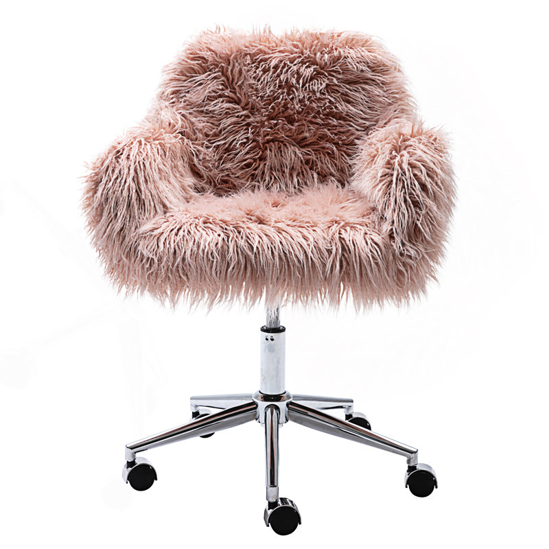 Chaise de bureau moderne en fausse fourrure, Rose