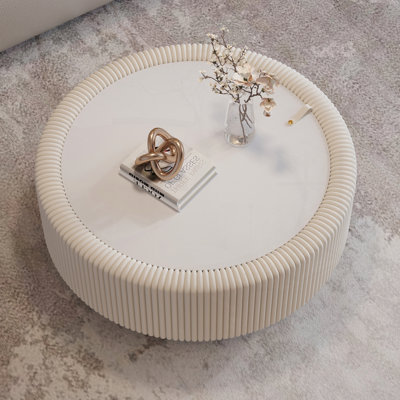 Round Fluted Coffee Table with Tempered Glass Top