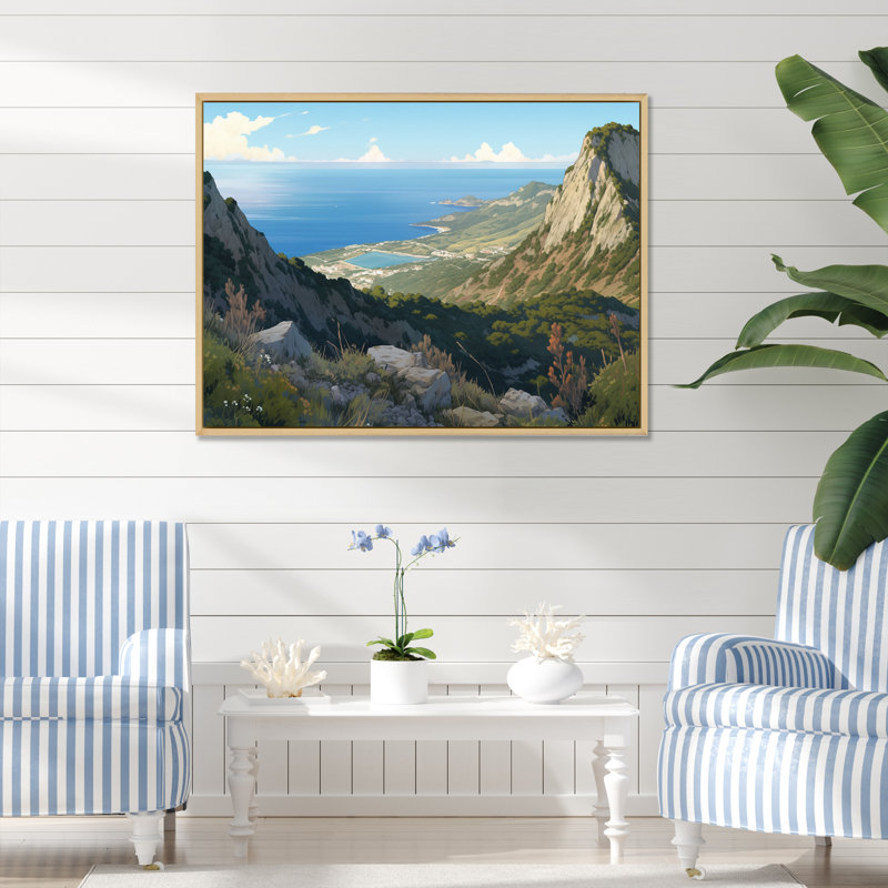 " Rocky Coastal Tones ", 30" H x 40" W x 1.5" D, Natural Floater Framed