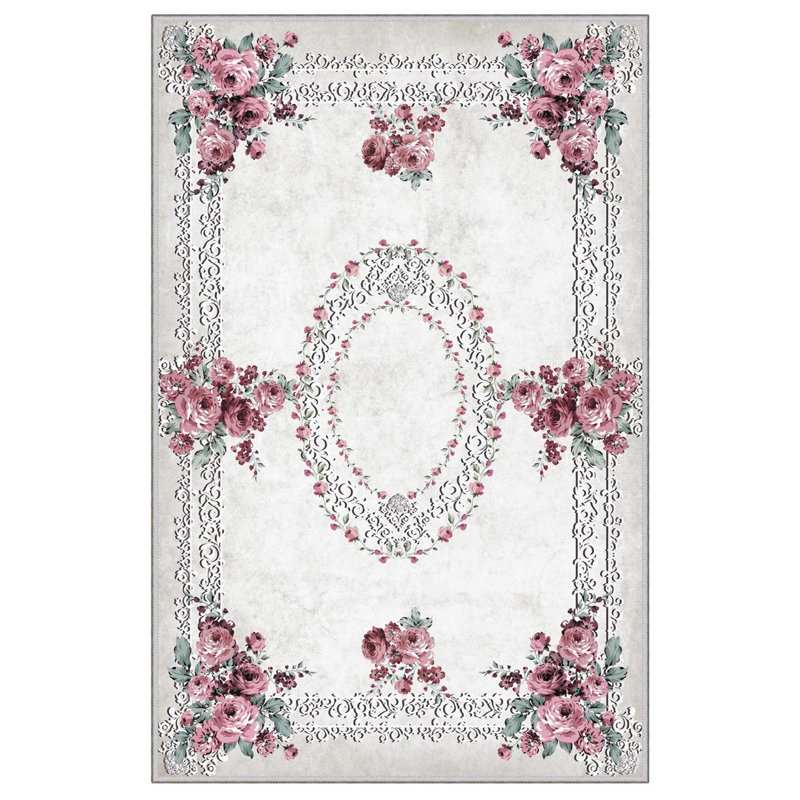 Tapis beige / rose / blanc rectangulaire en polyester tissé à la machine 3 pi 3 po x 4 pi 11 po Malott