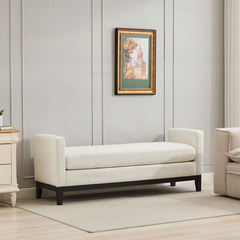 Banc de bout rembourré avec accoudoirs, Ivory, Black