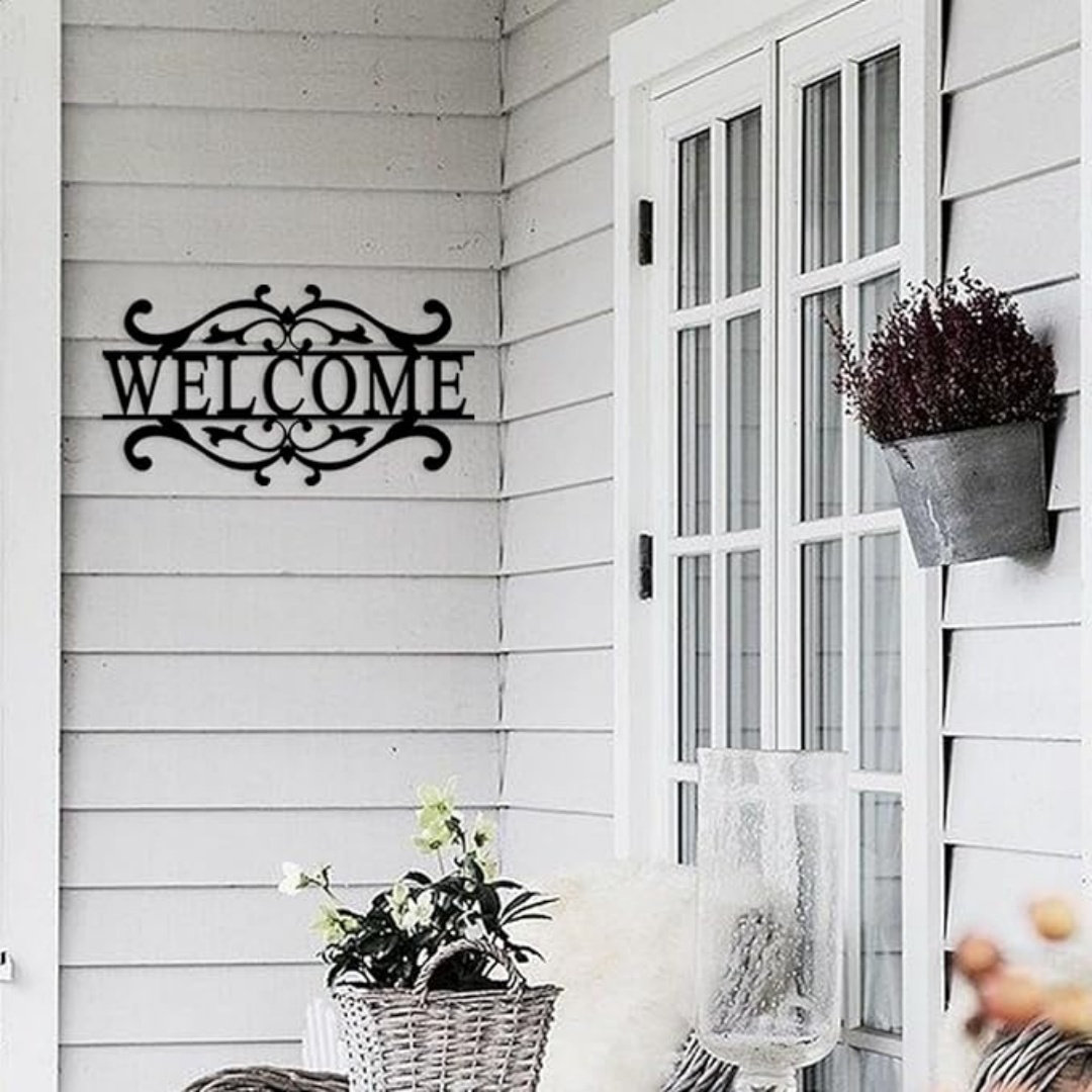 Ophelia & Co. Metal Welcome Sign For Front Door Black Welcome Door Sign ...