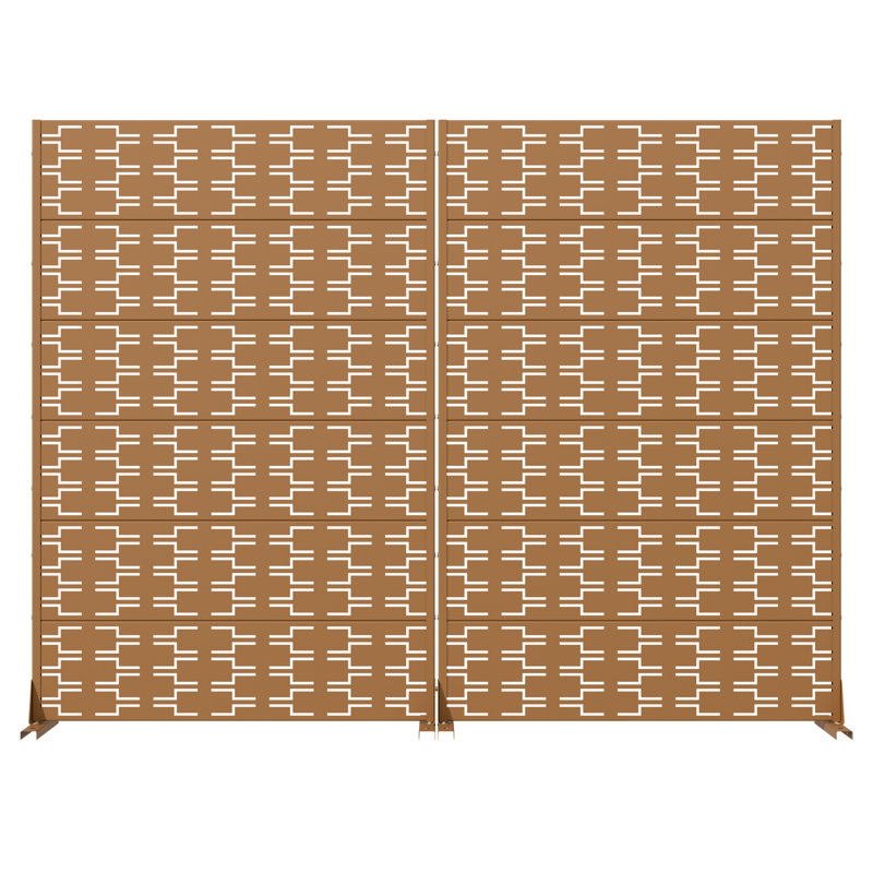Outdoor Metal Privacy Screen Fence Panel Brick Pattern, Brown, 72" H x 47" W x 16" D-2Pcs