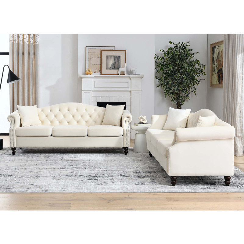 Canapé 3 places + canapé 3 places Velours beige W834S00065