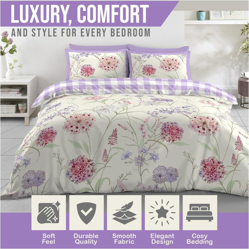Classic Botanical Print Duvet Cover Set Polycotton Bedding with Matching Pillowcases Single Double King Easy Care, King