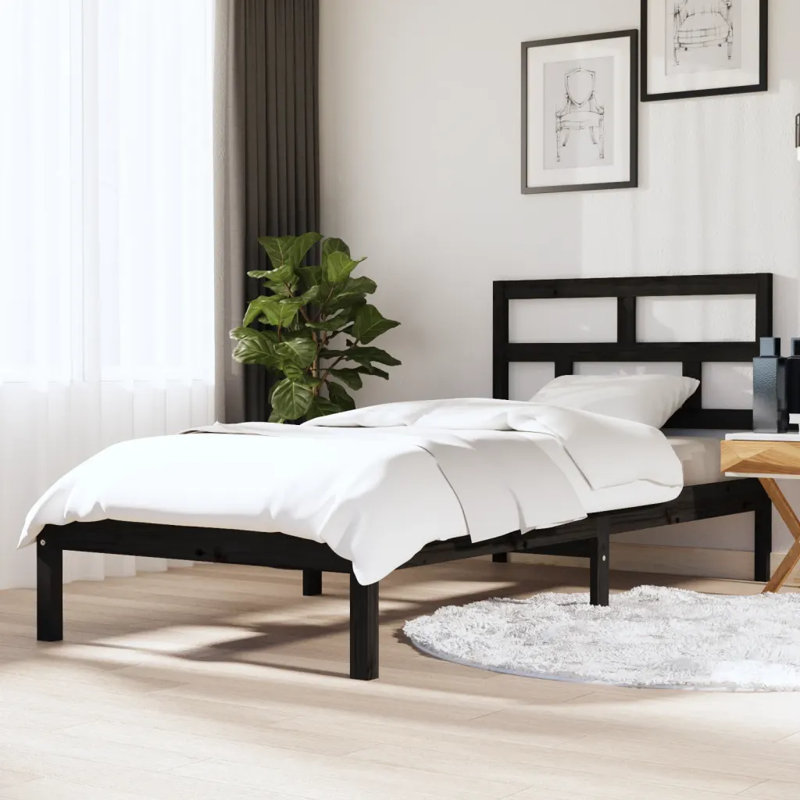 Bed Frame Solid Wood, White, 96 x 195.5 cm