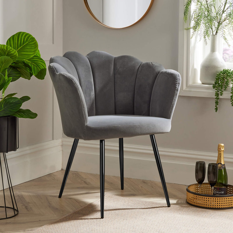 Bruning Scallop Velvet Barrel Accent Chair, Grey