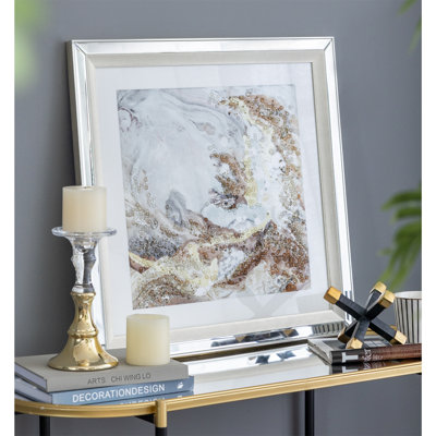[crystal Mirror Framed Wall Art]23.6" Square Gold-bronze-grey Swirl Mirror Decor | Contemporary Gallery Wall Art For Living Room/modern Home (5.7lbs)​