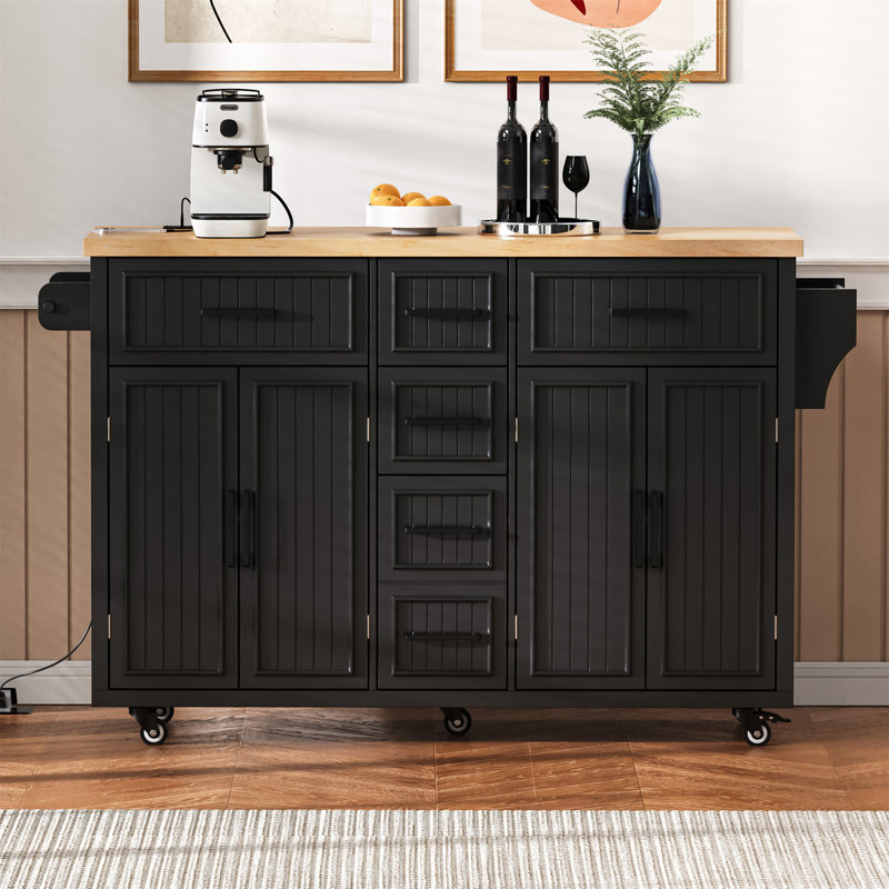 56.5'' Kitchen Island With Drop Leaf, Black