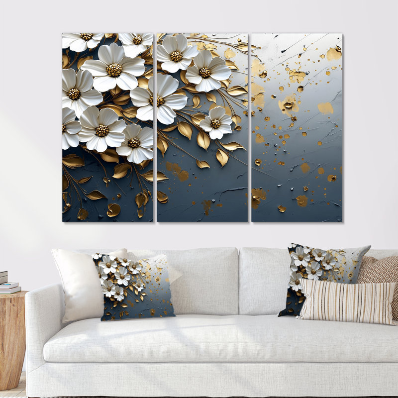 Ensemble de salon art mural blanc et bleu Meadow Charm III - Cornflowers, Toile tendue, H 40 po x l 60 po x P 1 po