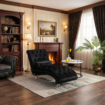 Sailvan Indoor Button-Tufted Velvet Chaise Lounge Chair with Pillow