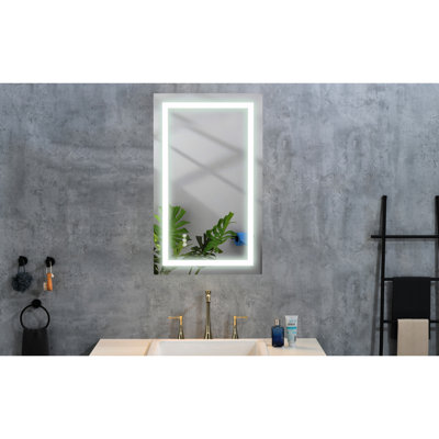 Miroir de salle de bain 40 po x 30 po à DEL avec brouillard, lumières à intensité variable en 3 couleurs, à mémoire de forme, idéal pour les soins de la peau et le maquillage