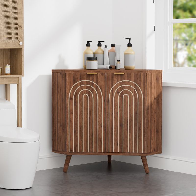 Armoire de rangement d'angle moderne en bois avec portes sculptées arquées, armoire peu encombrante pour le salon, la cuisine, la salle de bain, buffet robuste pour le bar et la maison