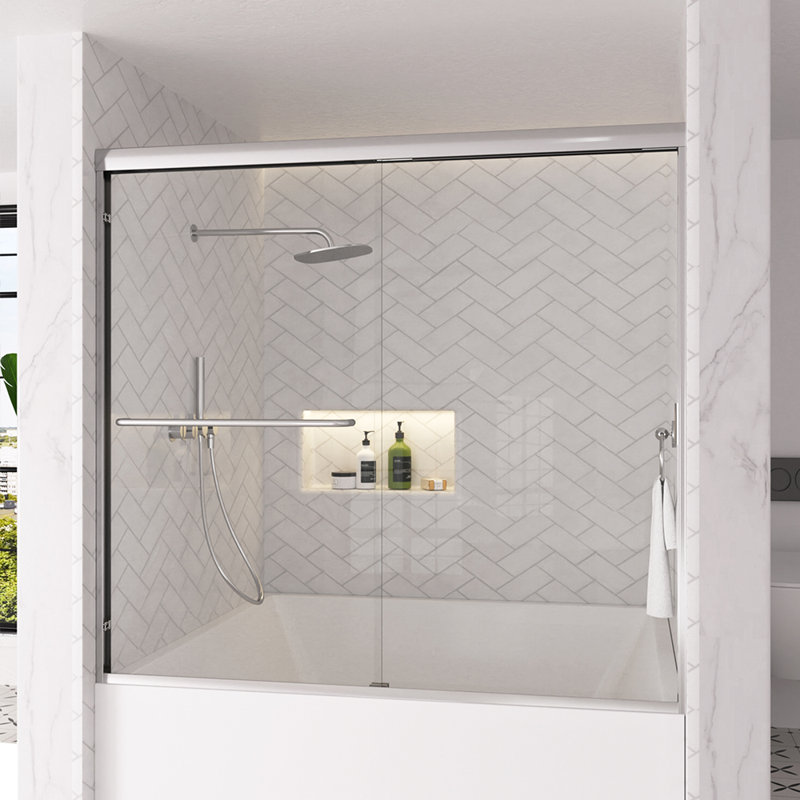 Nebula 60 In. W X 56 In. H Sliding Bath Tub Door In Semi Frameless With Clear Glass in Silver, Silver