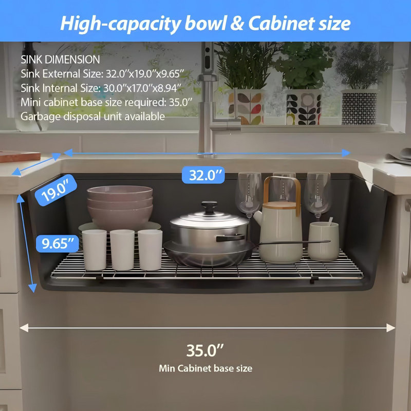 32 po Évier de cuisine encastré en quartz noir mat avec station de travail