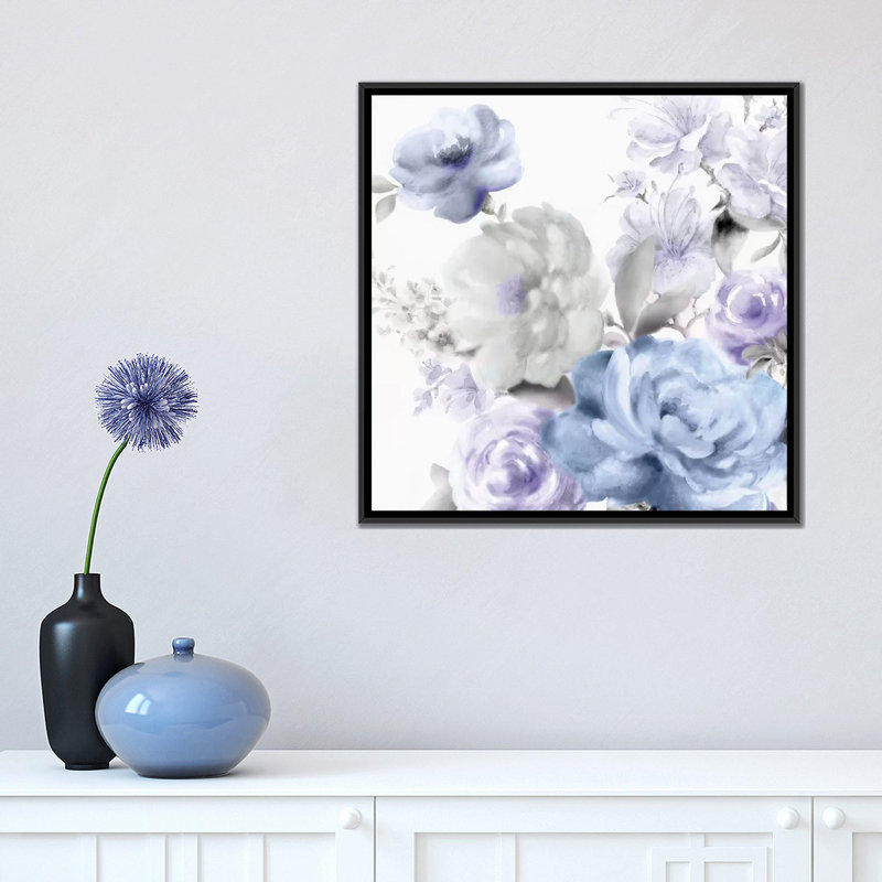 «Floral II», impression sur toile, H 18 po x l 18 po x P 1,5 po, Toile avec cadre noir, Pas de tapis