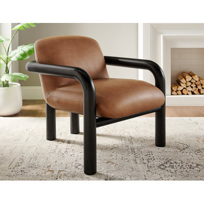 Chaise d'appoint rembourrée en cuir et bois