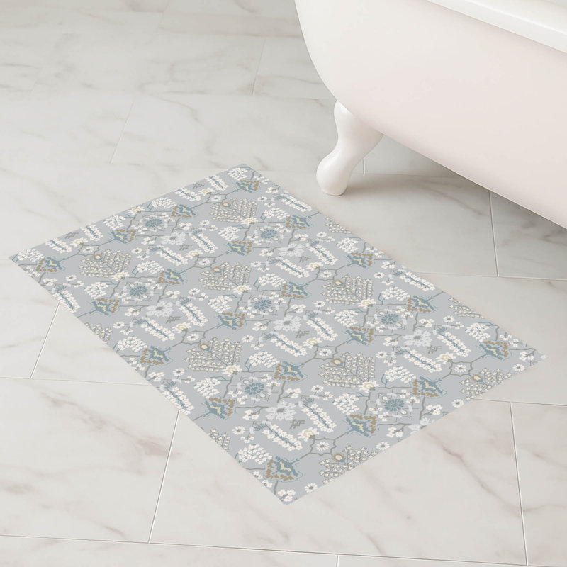 Tapis de bain Zoey, Motif floraux gris, Simple - L 24 po x l 17 po