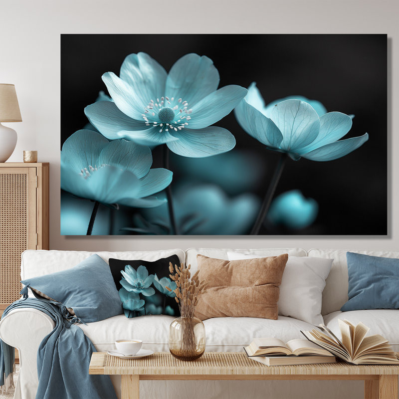 Décoration murale bleu et noir au clair de lune - Bouton d'or, Toile tendue, 28" H x 60" W