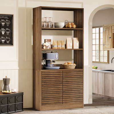 Étagère de boulanger à 3 niveaux avec armoire de rangement, support à pain, tablettes de cuisine pour épices, casseroles et poêles