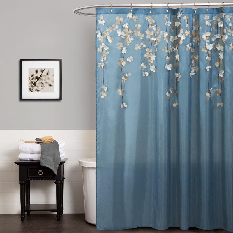 Flower Drop Floral Shower Curtain, Blue/White