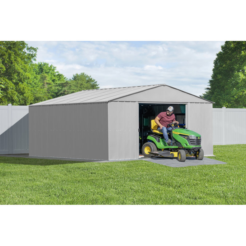 14 ft x 14 ft Flute Grey Galvanized Steel Storage Shed