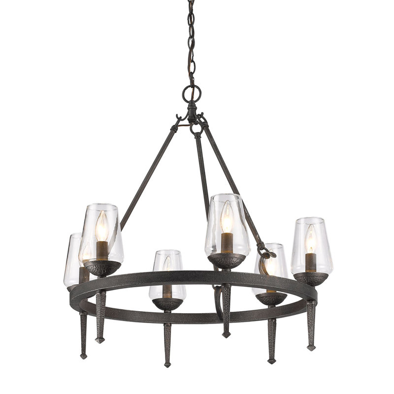 Wooler 6 - Light Dimmable Wagon Wheel Chandelier
