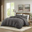 Couette 3 pièces lavée à la gaufre, 100% coton pour un sommeil douillet et confortable, motif unique, couverture surdimensionnée, douceur vivante avec une touche intemporelle, attaches, utilisation toutes saisons, couleur gris anthracite-120252345-120252343