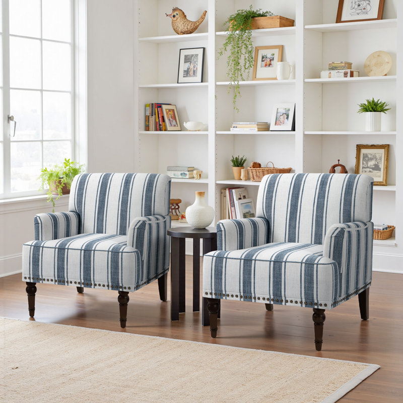 Fauteuil Iliana, Dark Blue Stripe Linen