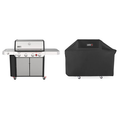 Genesis Weber 4 - Burner Free Standing 48000 BTU Gas Grill with Side Burner and Cabinet 2 Piece Set