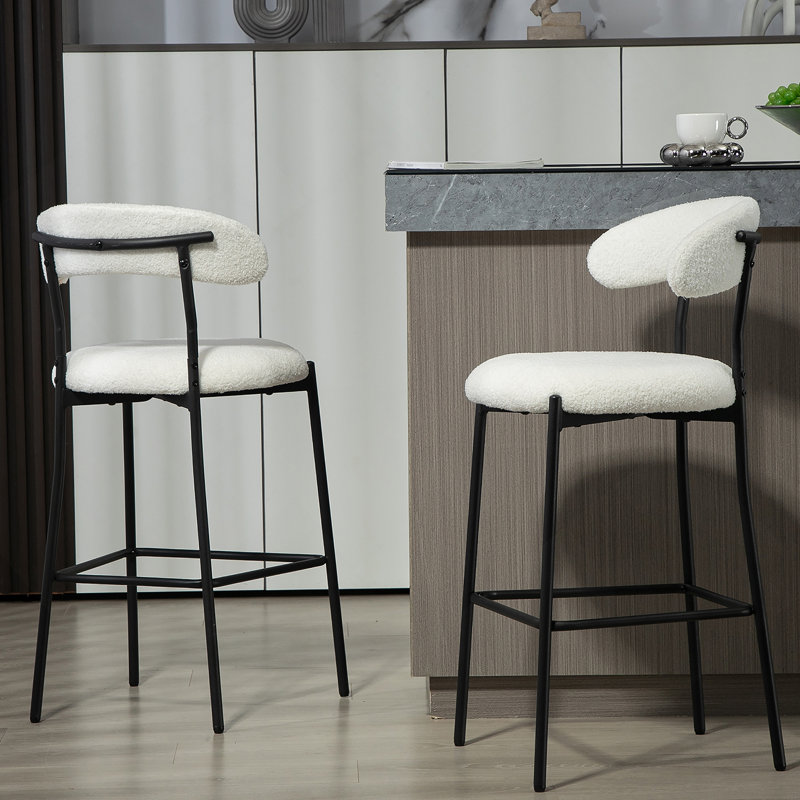 Tabouret de bar 26 po à hauteur de comptoir avec tabouret de bar et housse en tissu noir avec revêtement thermolaqué et repose-pieds (neige)