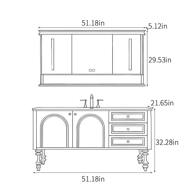 Armoire de salle de bain de style américain, 51"