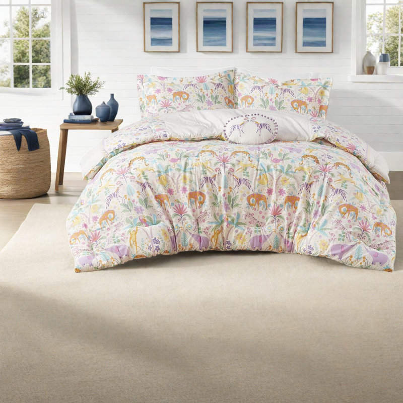 Ensemble de literie en coton luxueux, motif floral mauve, confort simple pour la maison