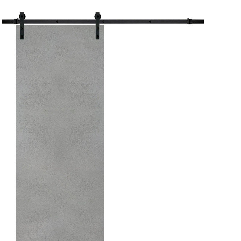 Porte de grange robuste avec quincaillerie | Planum 0010 chocolat cendré | Ensemble de cintres lourds 6,6 pi | Portes intérieures modernes à panneau solide - 42 po x 80 po - Rail noir