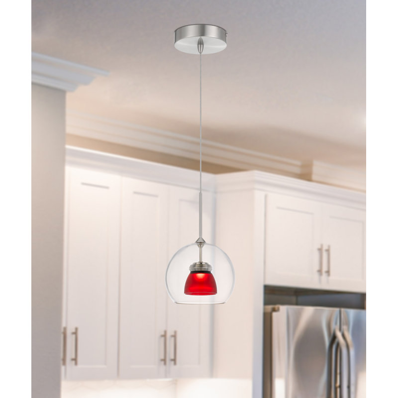 Luminaire suspendu géométrique à 1 lumière Lamanna, Transparent / rouge givré