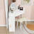 Corner Makeup Vanity Desk with Rotating LED Mirror, Drawer and Cushioned Stool-1169561044