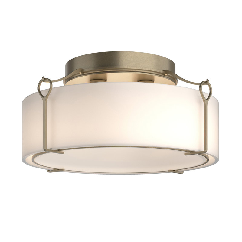 Plafonnier semi-encastré Bow 1 lumière, Or doux, Blanc opale