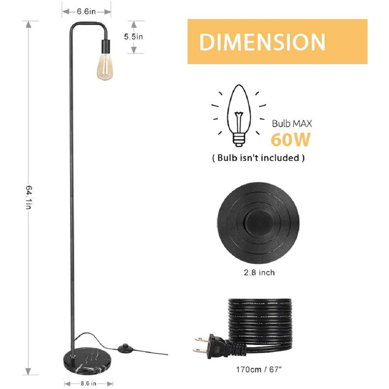 Lampe sur pied arquée 64 po Hartt, Noir