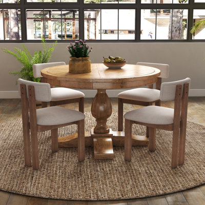 5-Piece Dining Set Mid-Century Modern Wooden Table & Upholstered Chair Set For Home, Kitchen, Dining Room